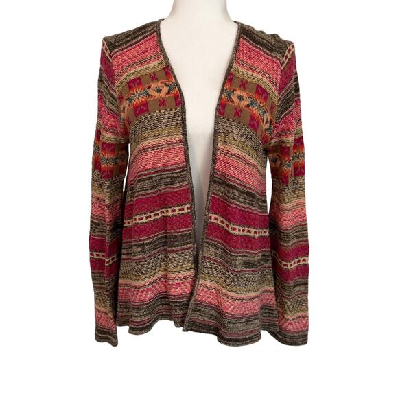 Chaps Southwestern Open Front Cardigan Sweater‎ Size LARGE Linen Fair Isle - Picture 1 of 9